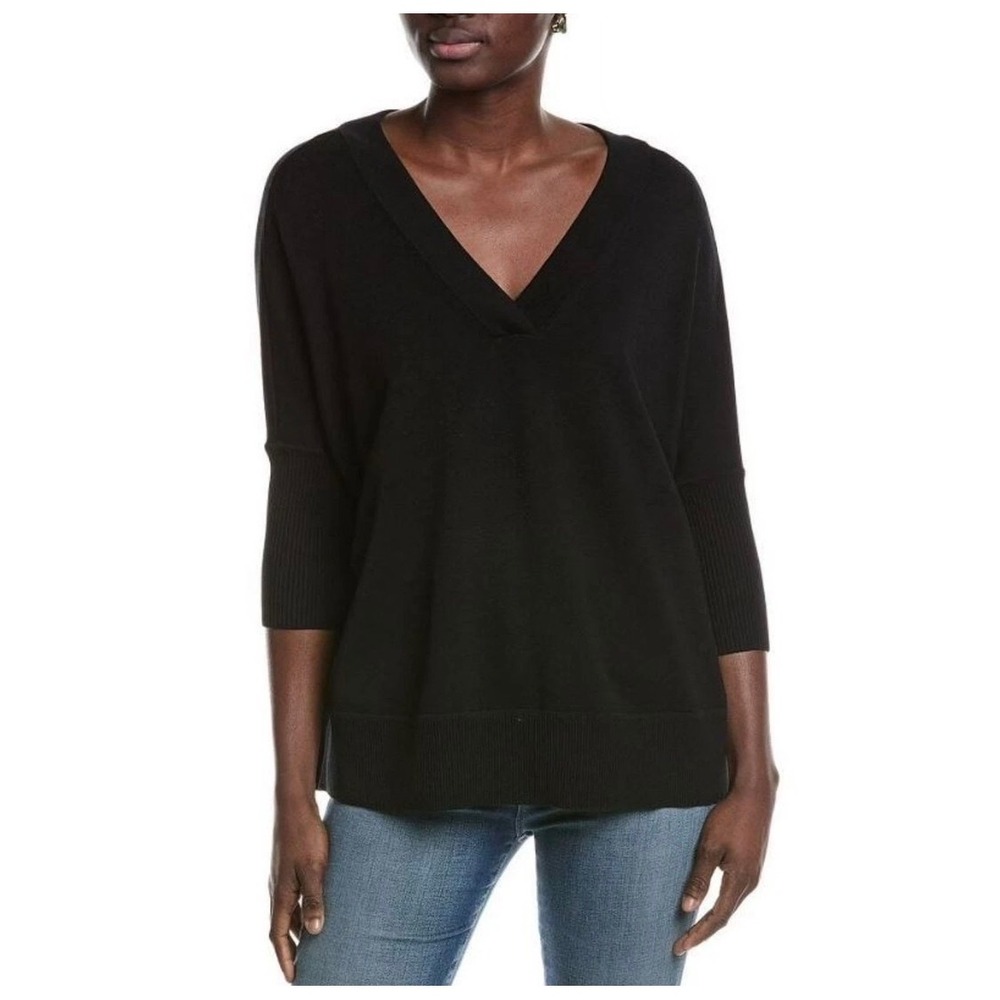 Madewell Womens True Black Cotton Blend V-Neck Relaxed Sweater G3942 XS NWT